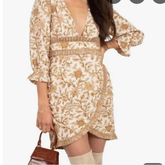 Cleobella Dresses & Skirts - Cleobella Floral Cream and Brown Dress